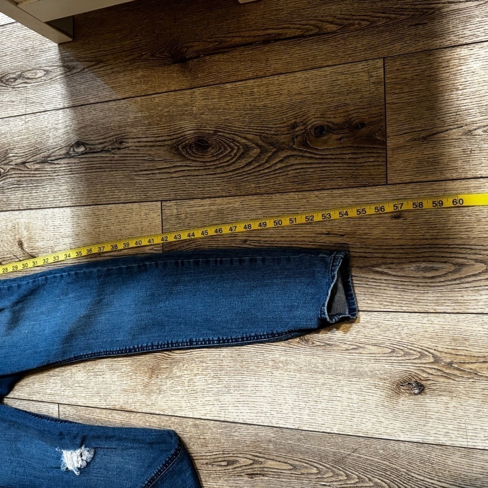 Harper blue jean denim distressed overalls, button up, pockets, straight leg, M. - Picture 6 of 14